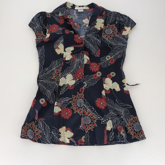 Charlotte Russe Womens Blue Floral Cap Sleeve Button Down Blouse Top Size S -GUC - Picture 11 of 13